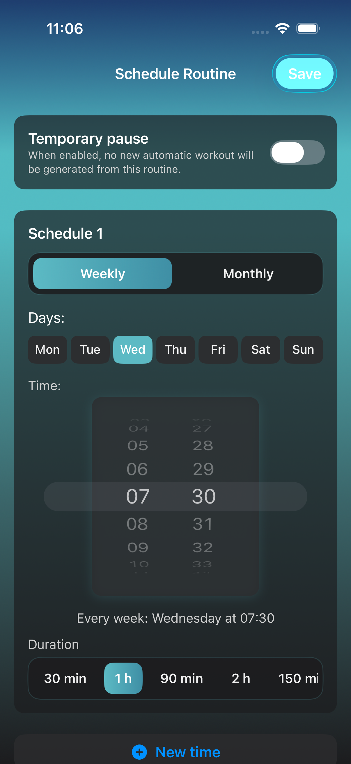 Routine schedule setup