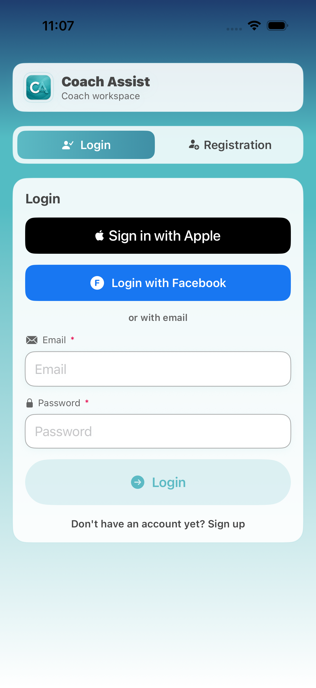 CoachAssist login screen